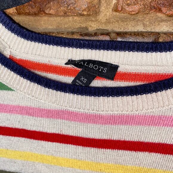 Talbots Beige Rainbow Metallic Stripe Button Shoulder Knit Sweater Women's XS - Picture 4 of 6